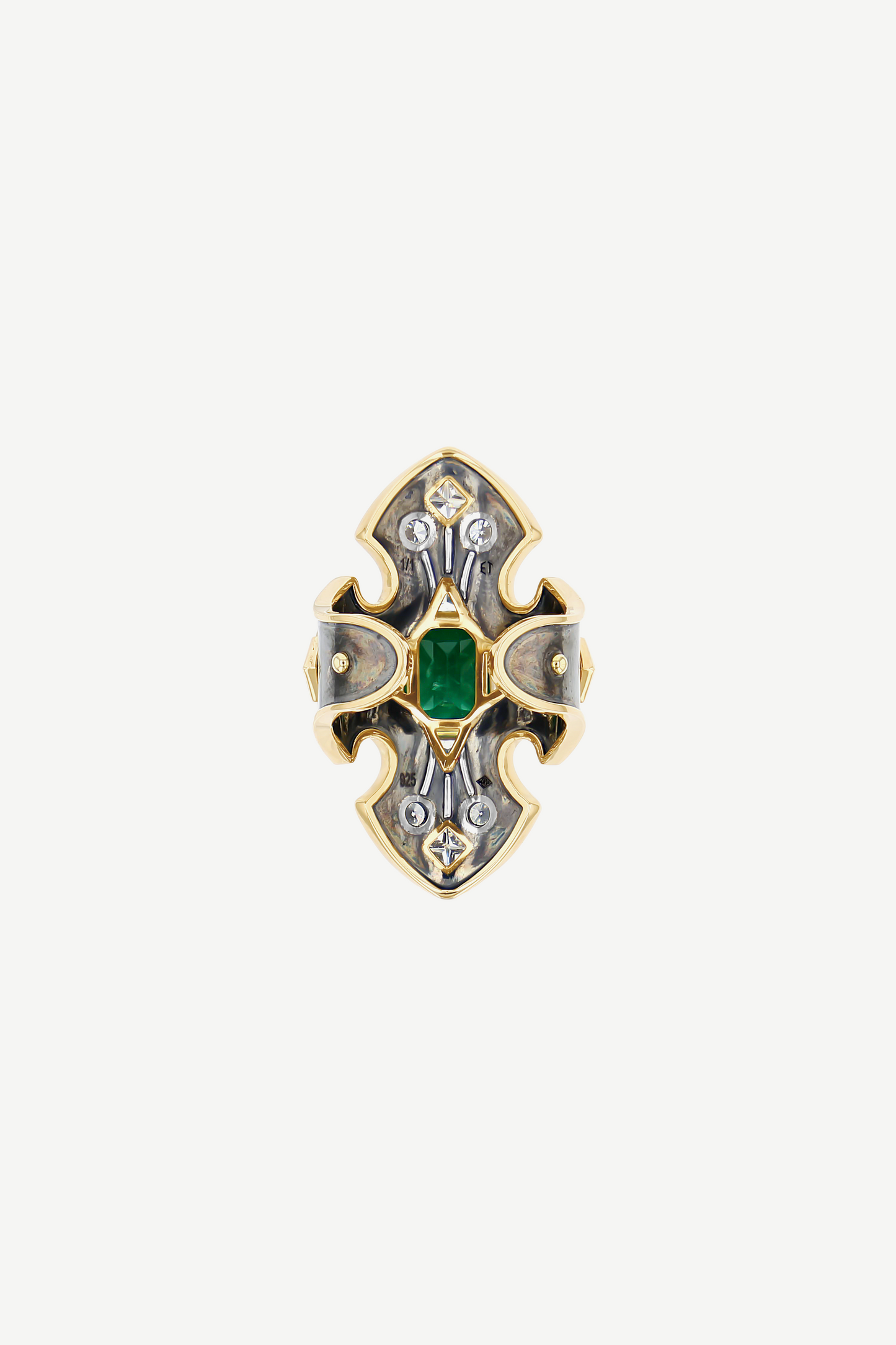 Emerald & Diamond Bouclier Ring