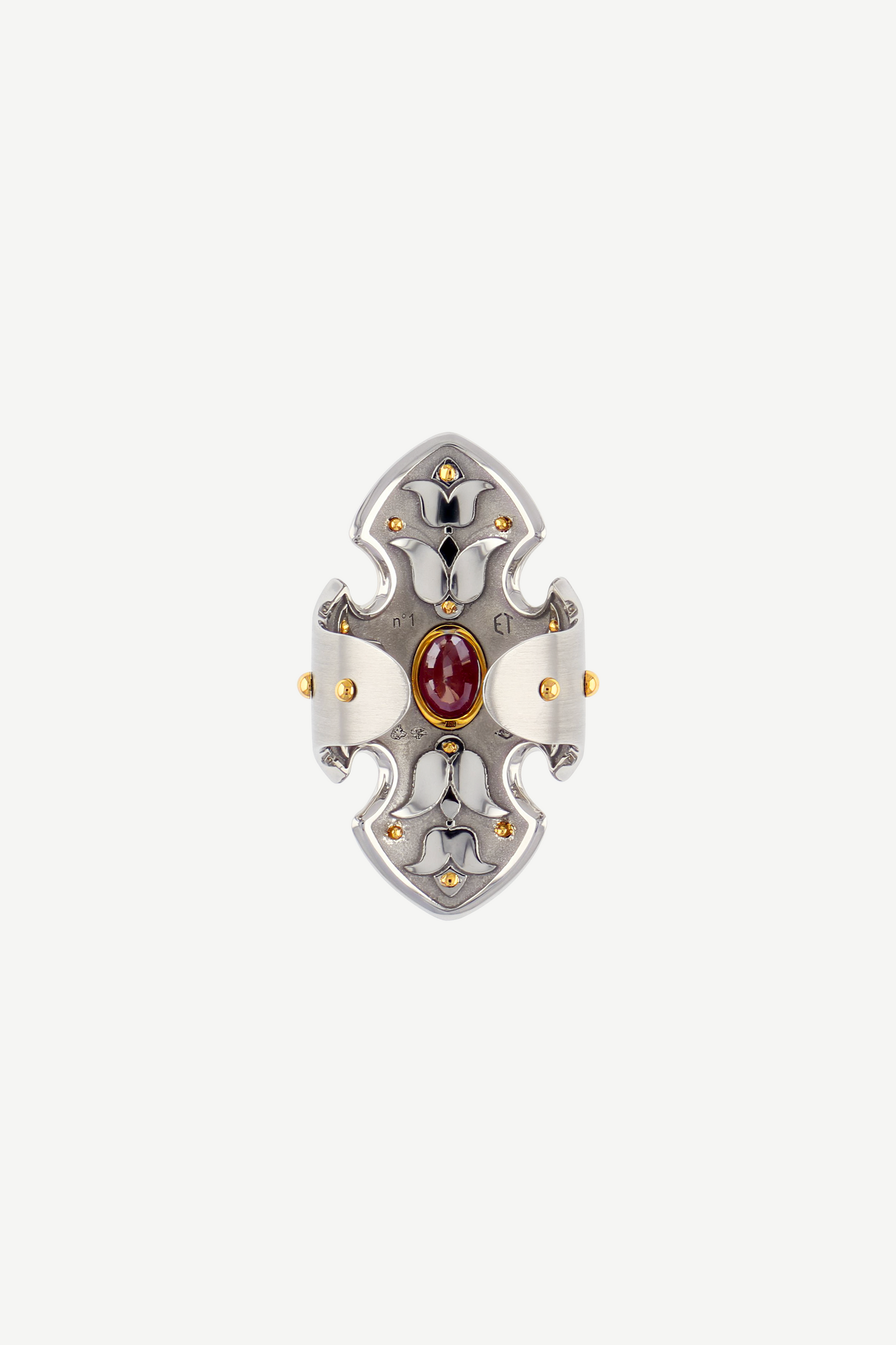 Elie Top Bague Bouclier Platine Rubis La Dame du Lac