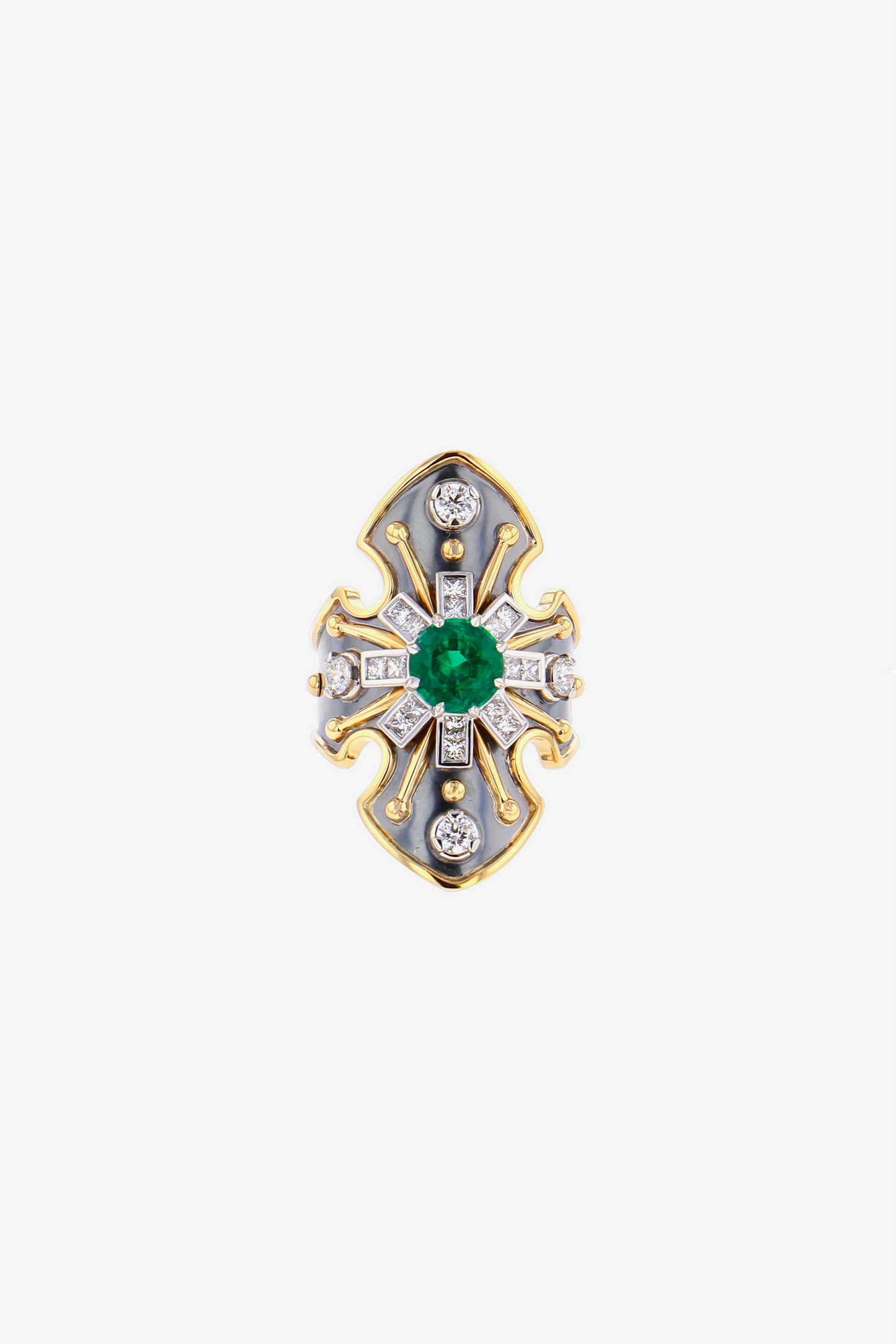 bague bouclier emeraude diamants
