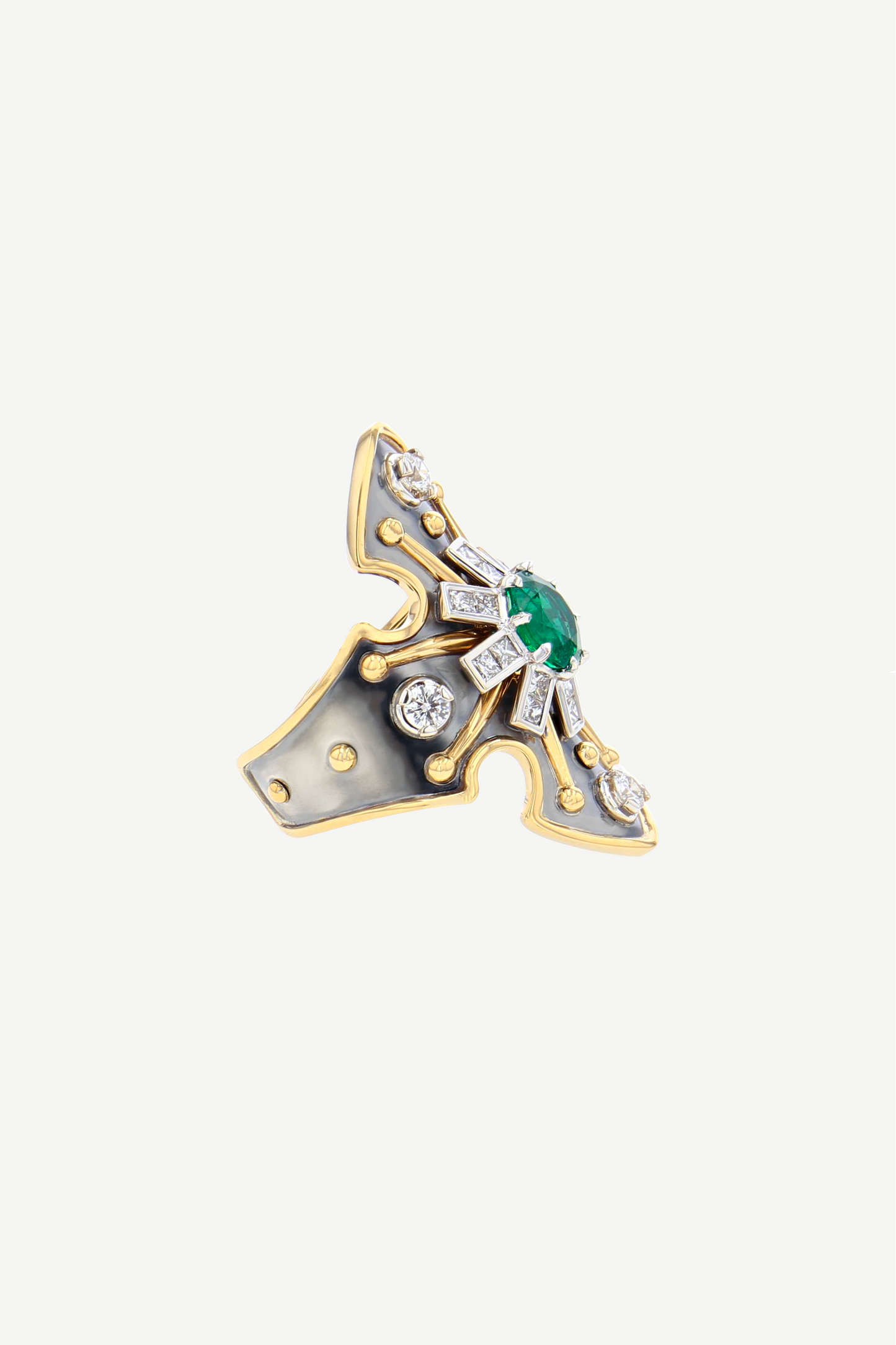 bague princesse bouclier emeraude diamants