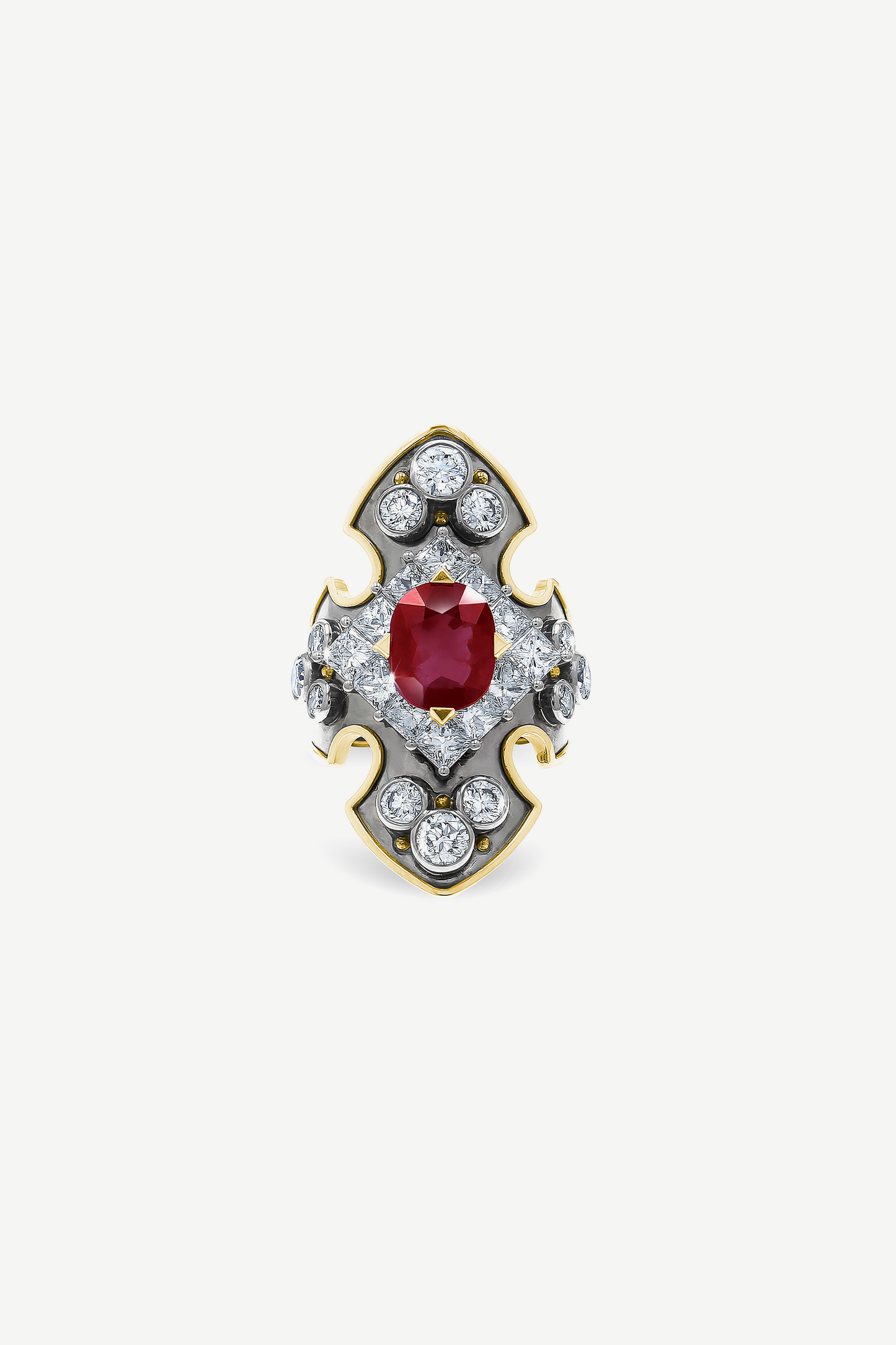 Elie Top Bague Bouclier Rubis et Diamants La Dame du Lac