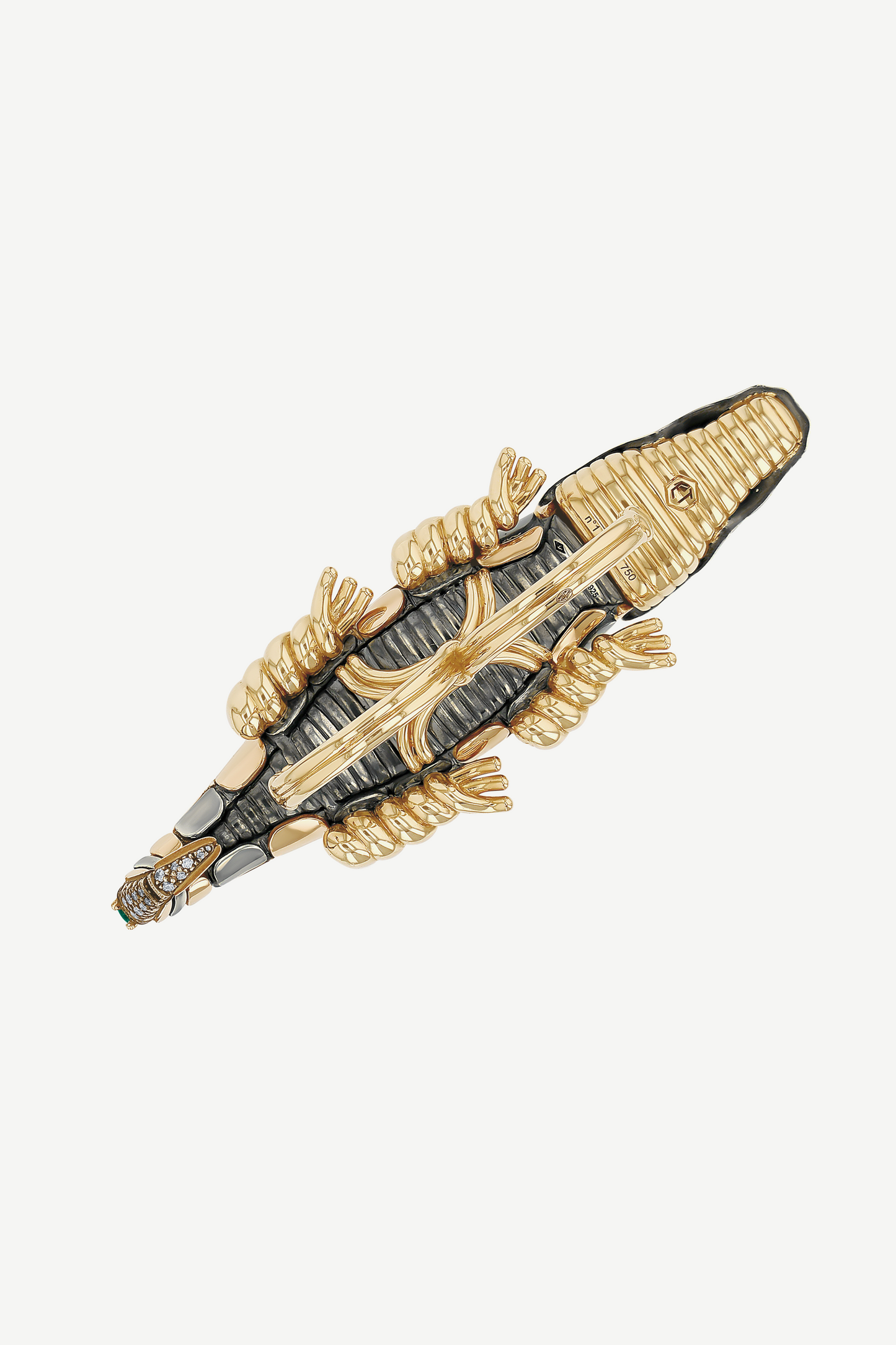 Bague Double Doigt Crocodile Emeraudes Suiffées