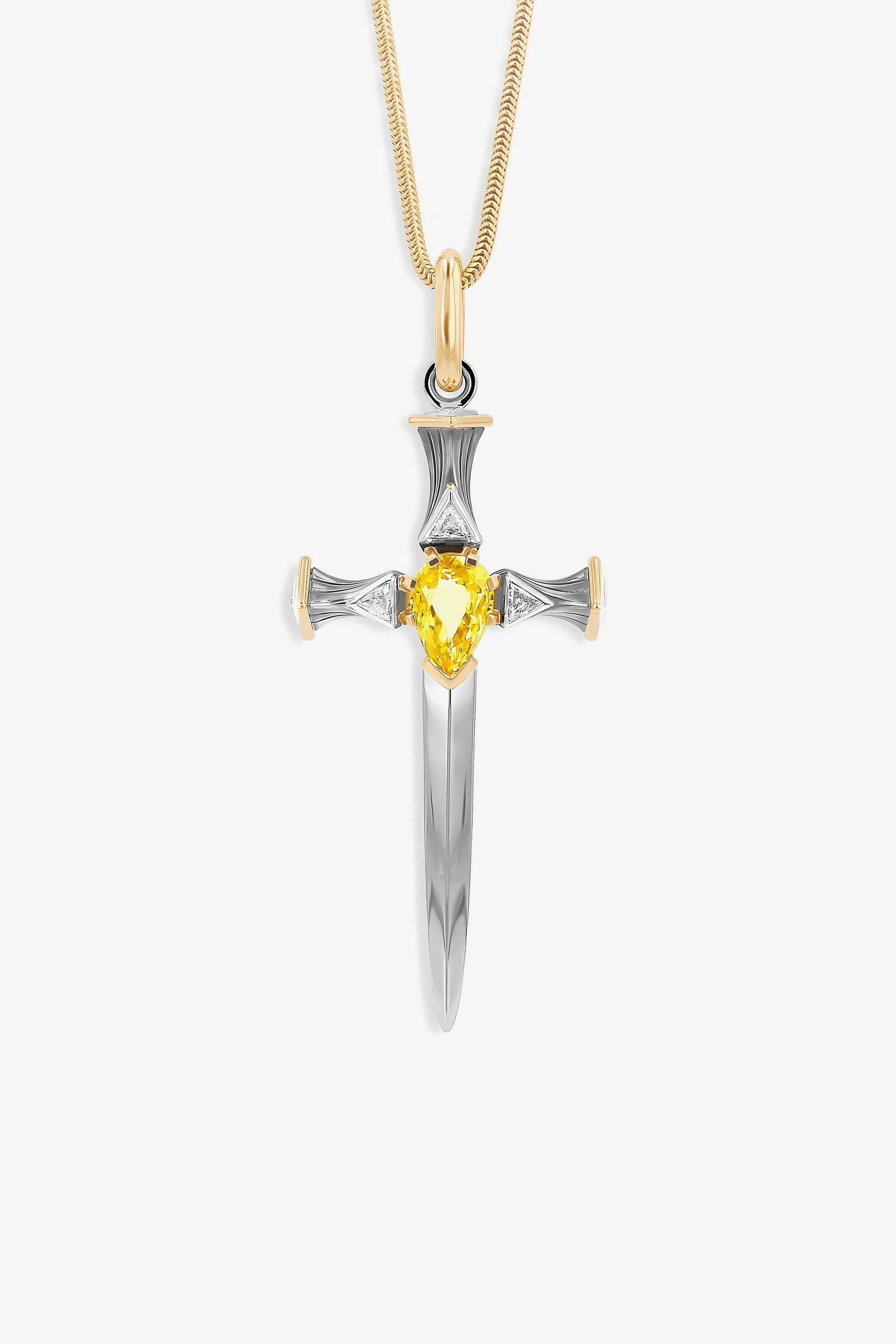 Elie Top Pendentif Epée Platine Saphir Jaune La Dame du Lac