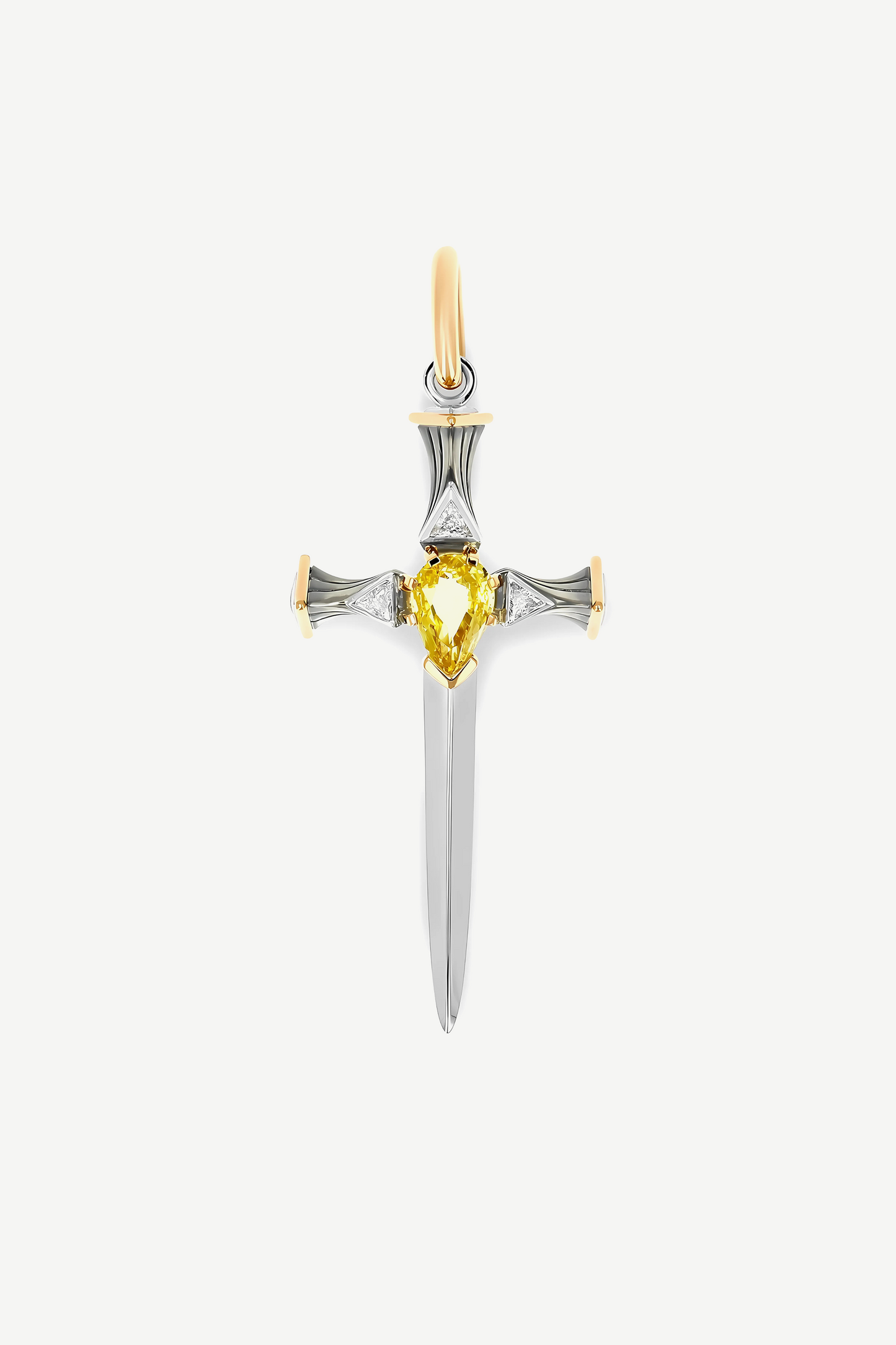 Elie Top Pendentif Epée Platine Saphir Jaune La Dame du Lac