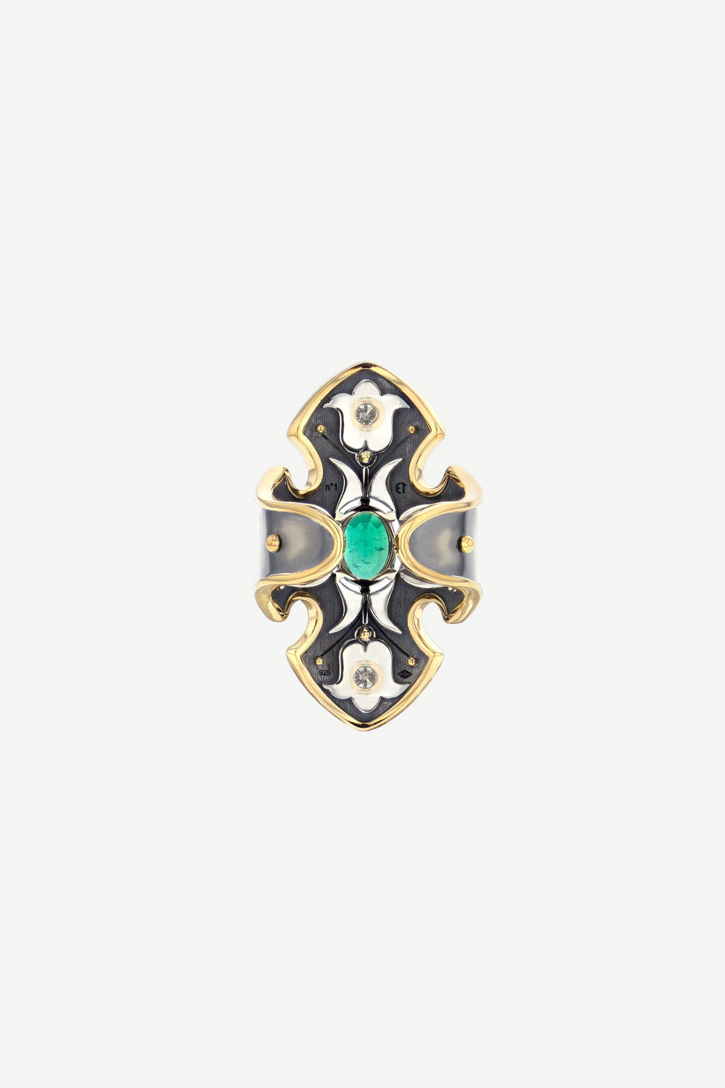 Elie Top Bague Bouclier Émeraude La Dame du Lac