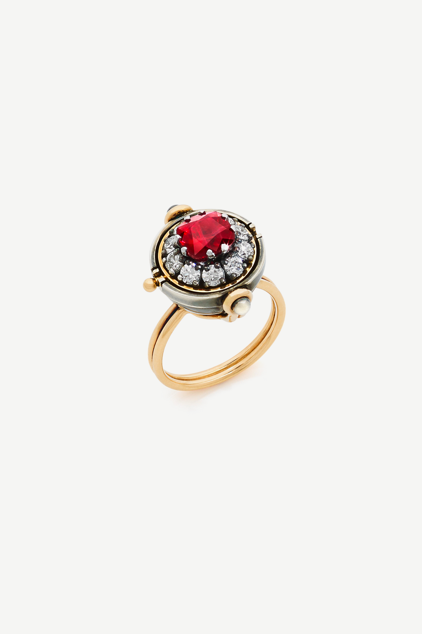 bague sphere pivotante rubis diamant