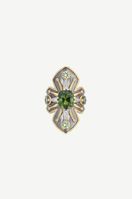 Bague Bouclier Avalon Saphir Vert 