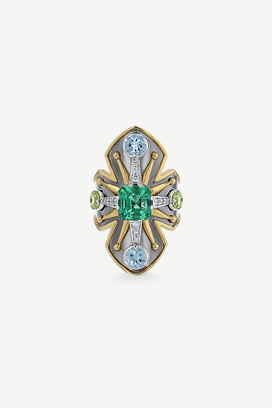 Elie Top Bague Bouclier Avalon Emeraude