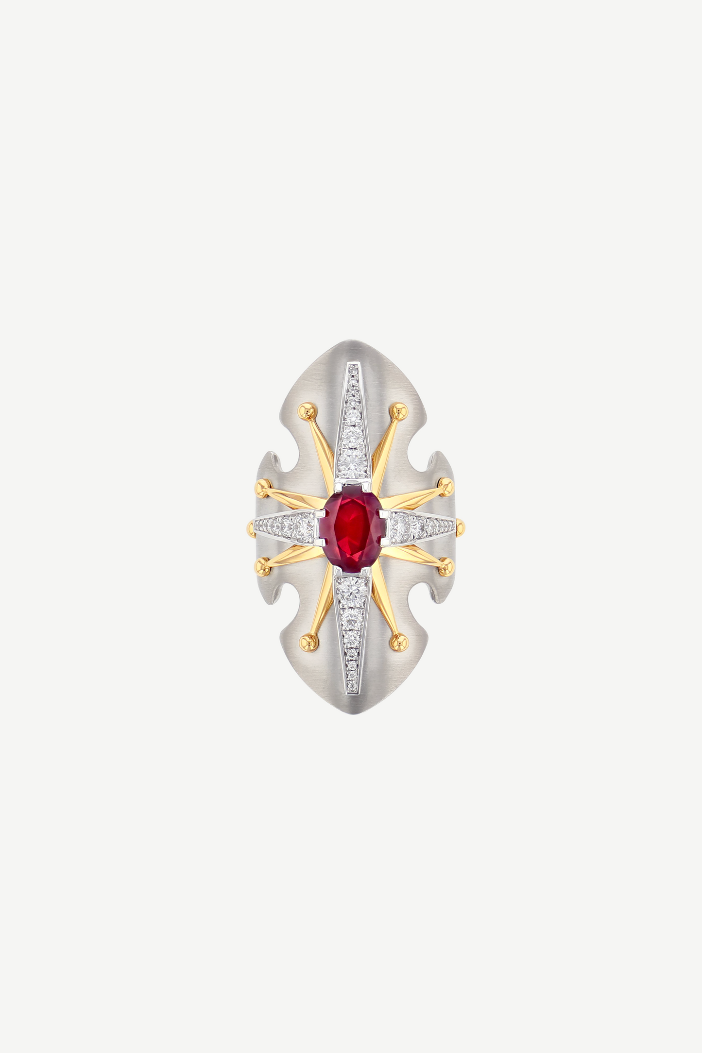 bague platine bouclier rubis 