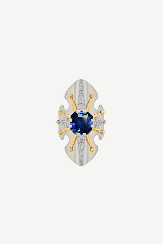 Teal Sapphire Platinum Bouclier Ring 