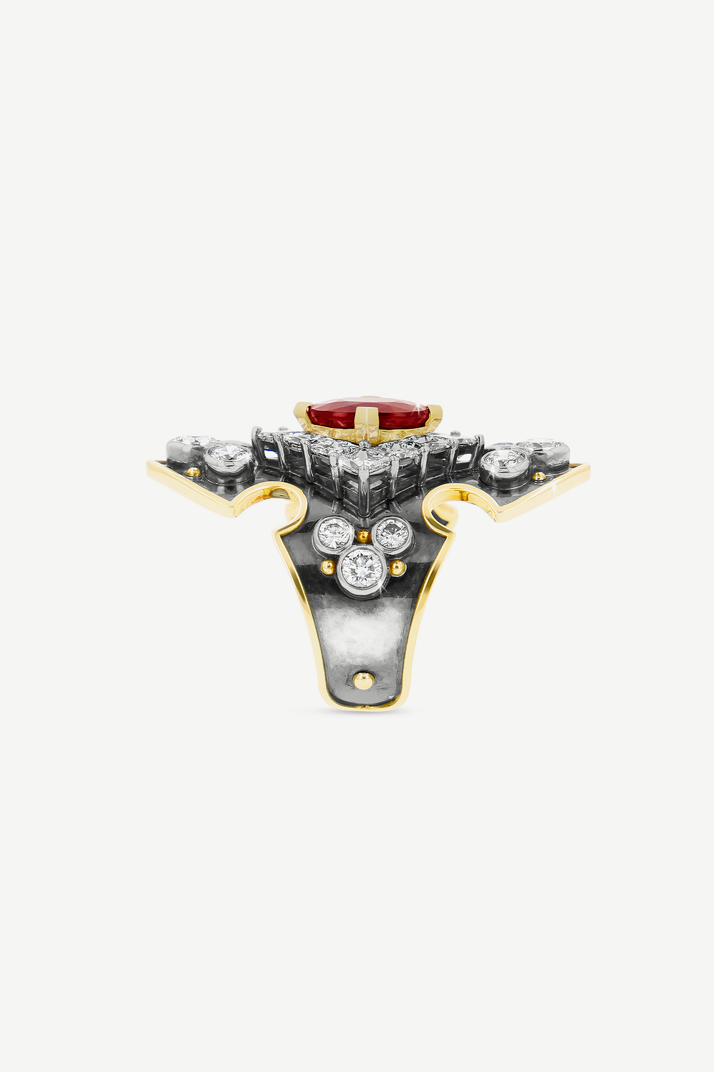 Elie Top Bague Bouclier Rubis et Diamants La Dame du Lac