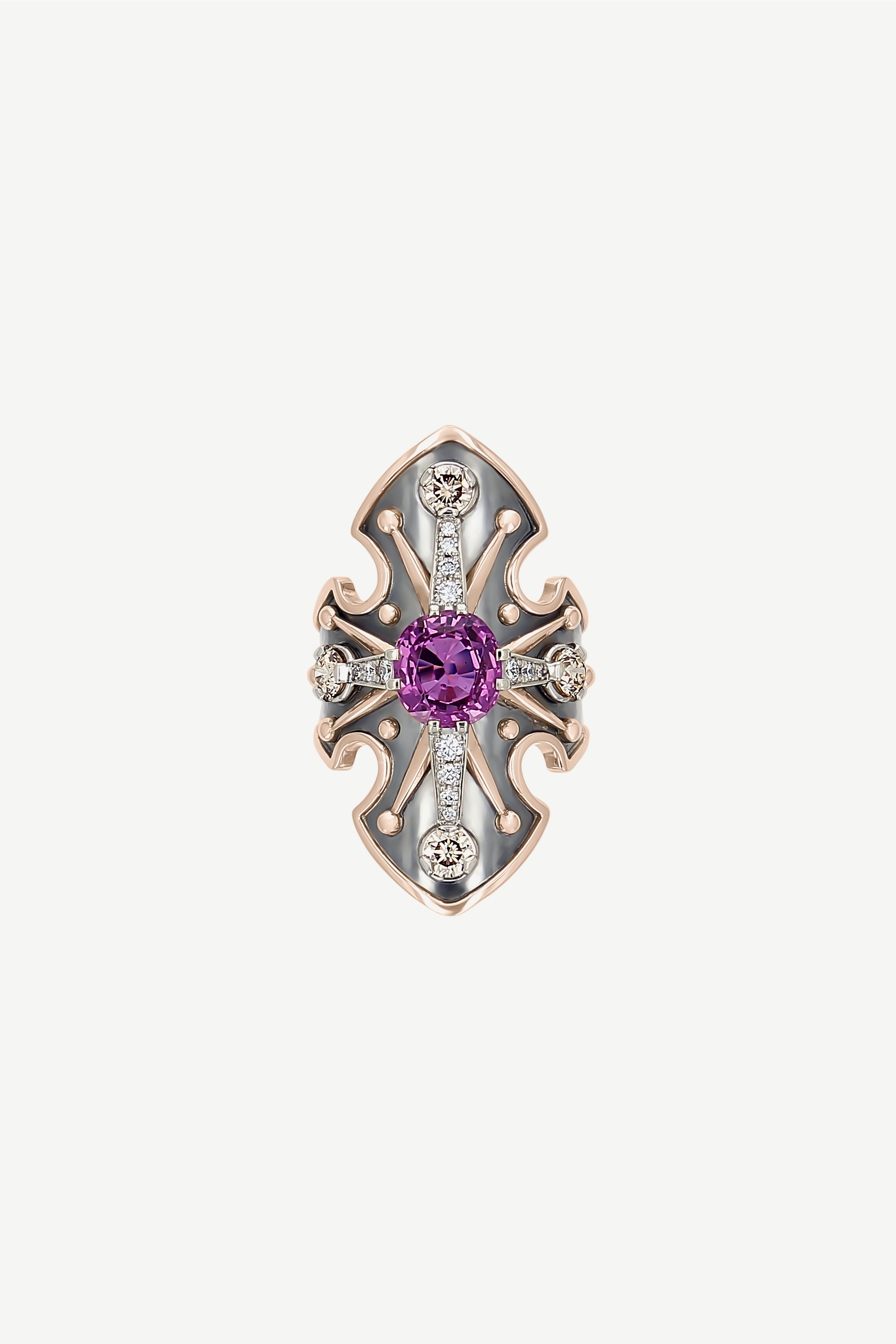 Elie Top Bague Bouclier Saphir Rose La Dame du Lac 