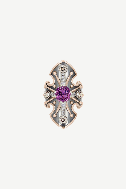 Elie Top Bague Bouclier Saphir Rose La Dame du Lac 