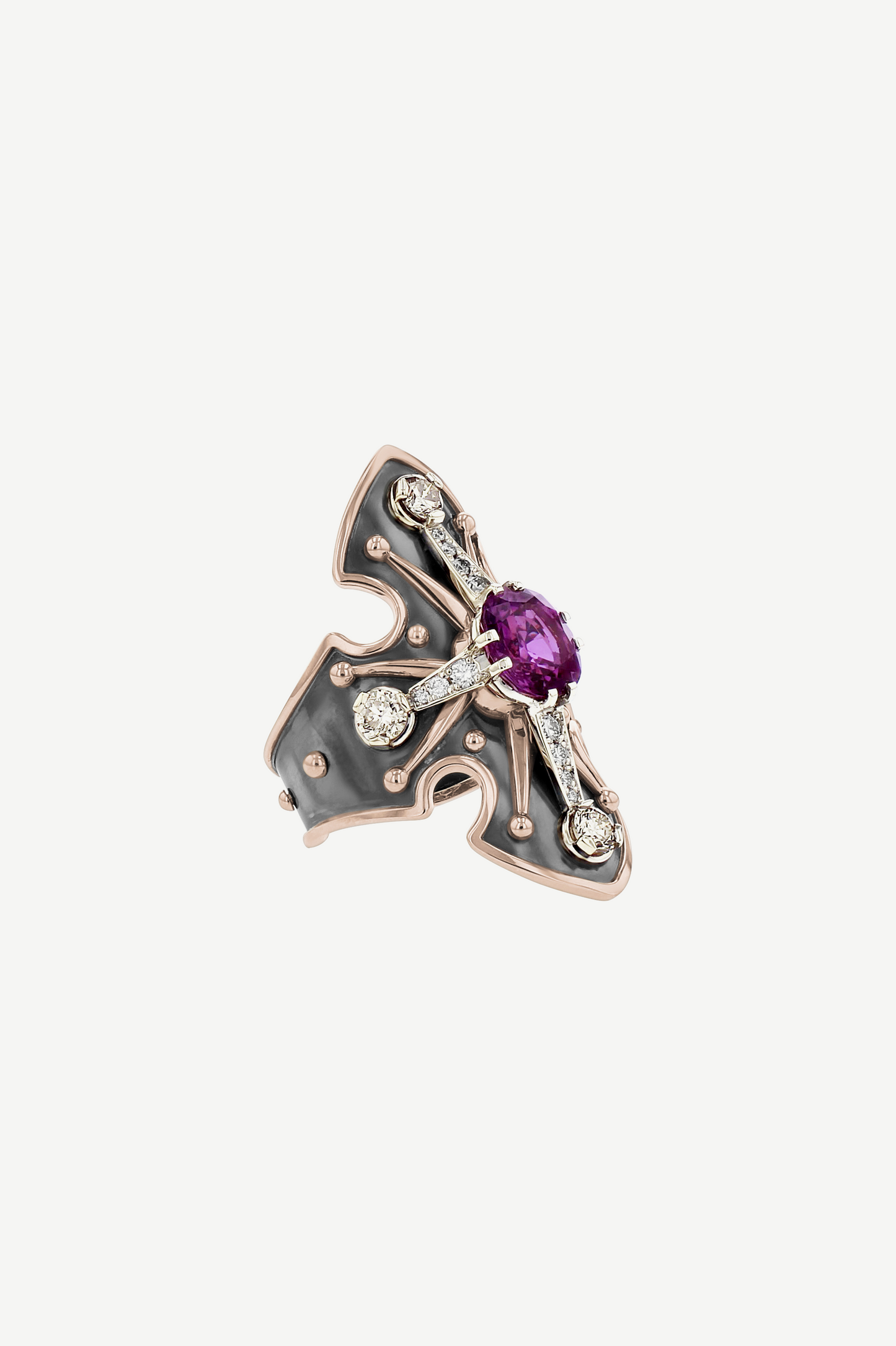 Elie Top Bague Bouclier Saphir Rose La Dame du Lac 