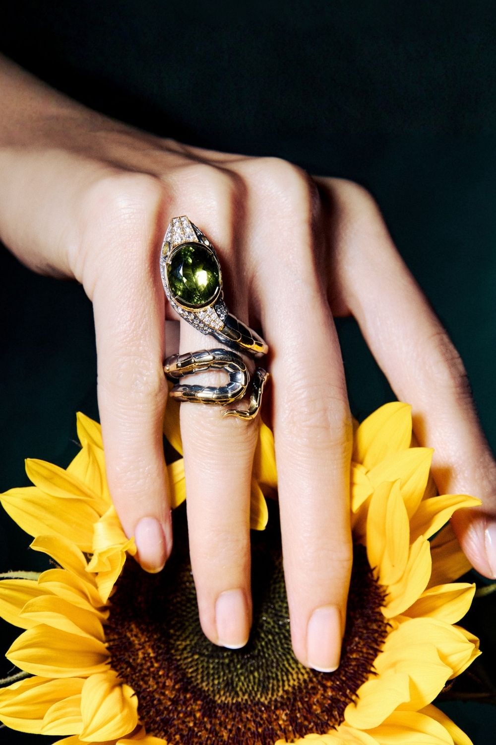 Elie Top Bague Serpent Tourmaline Verte Portée