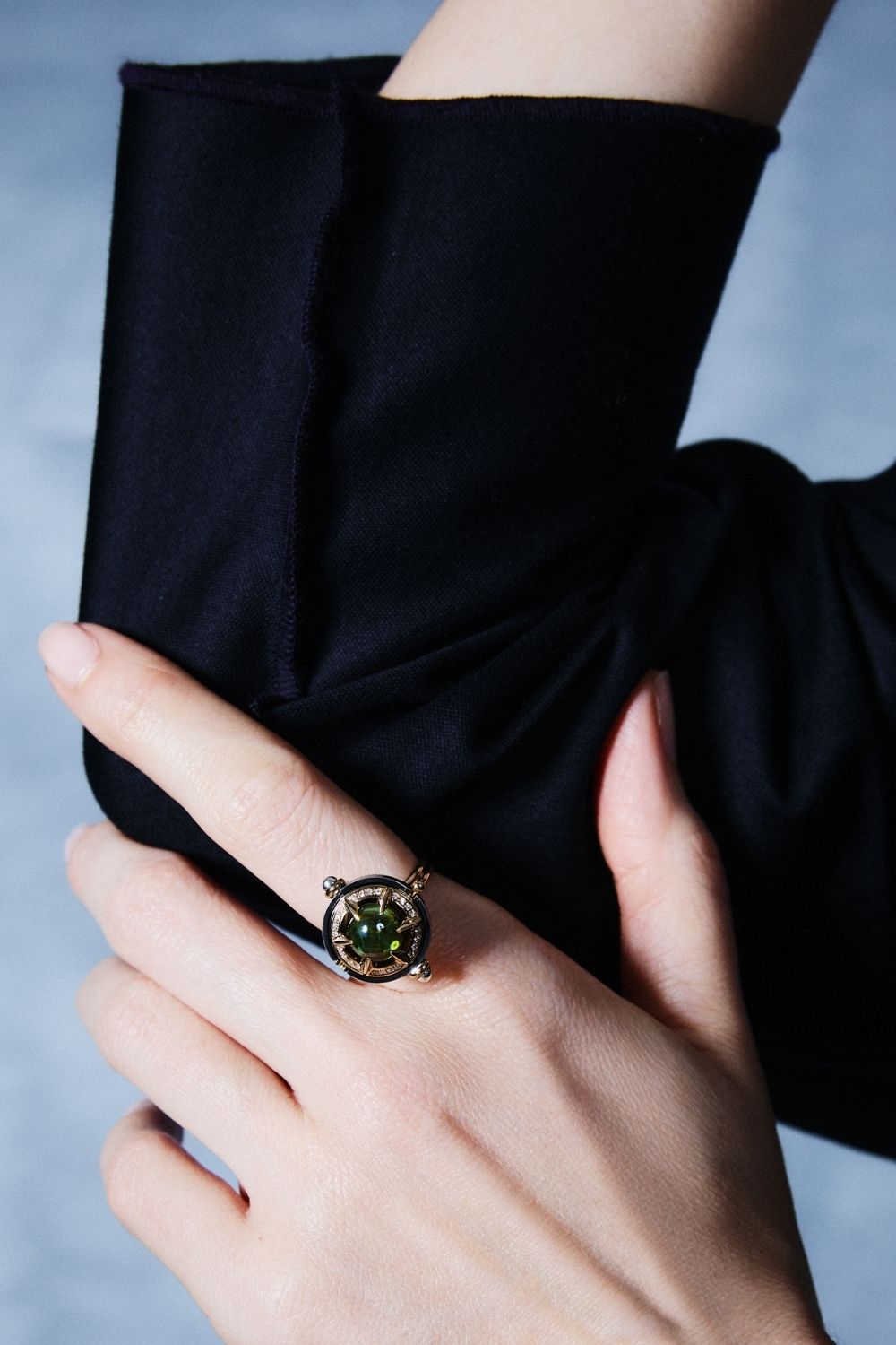 Elie Top Bague Spère Cabochon Tourmaline Verte Sirius