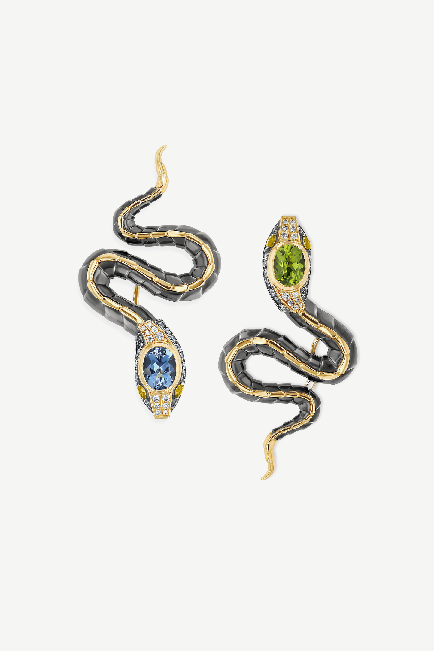 Aquamarine & Peridot Serpent Earrings