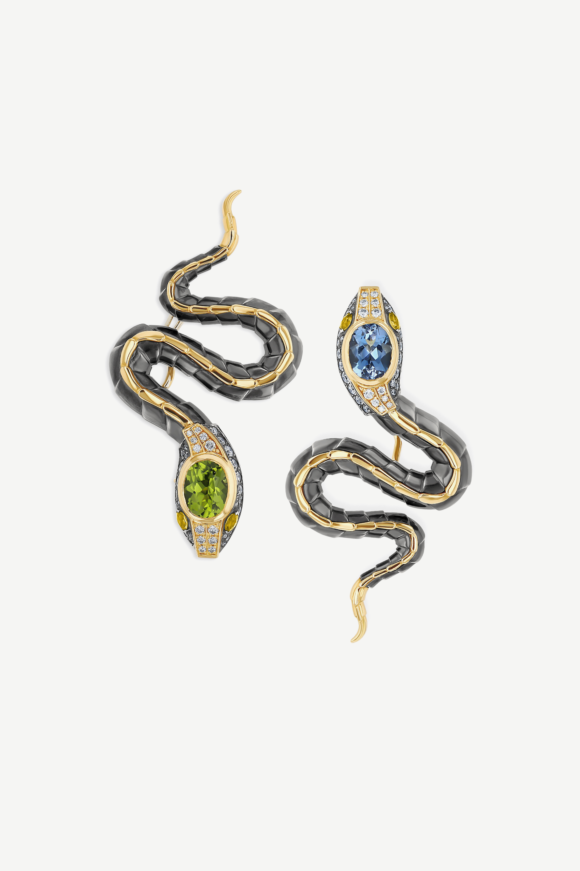 Elie Top Boucles d'Oreilles Serpent Aigue Marine & Peridot Magica Naturae
