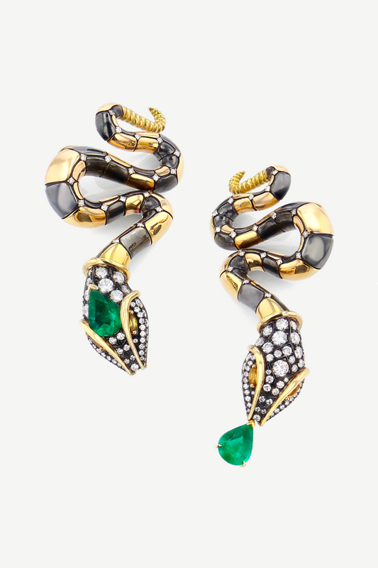 Emerald Diamond Snake Earrings
