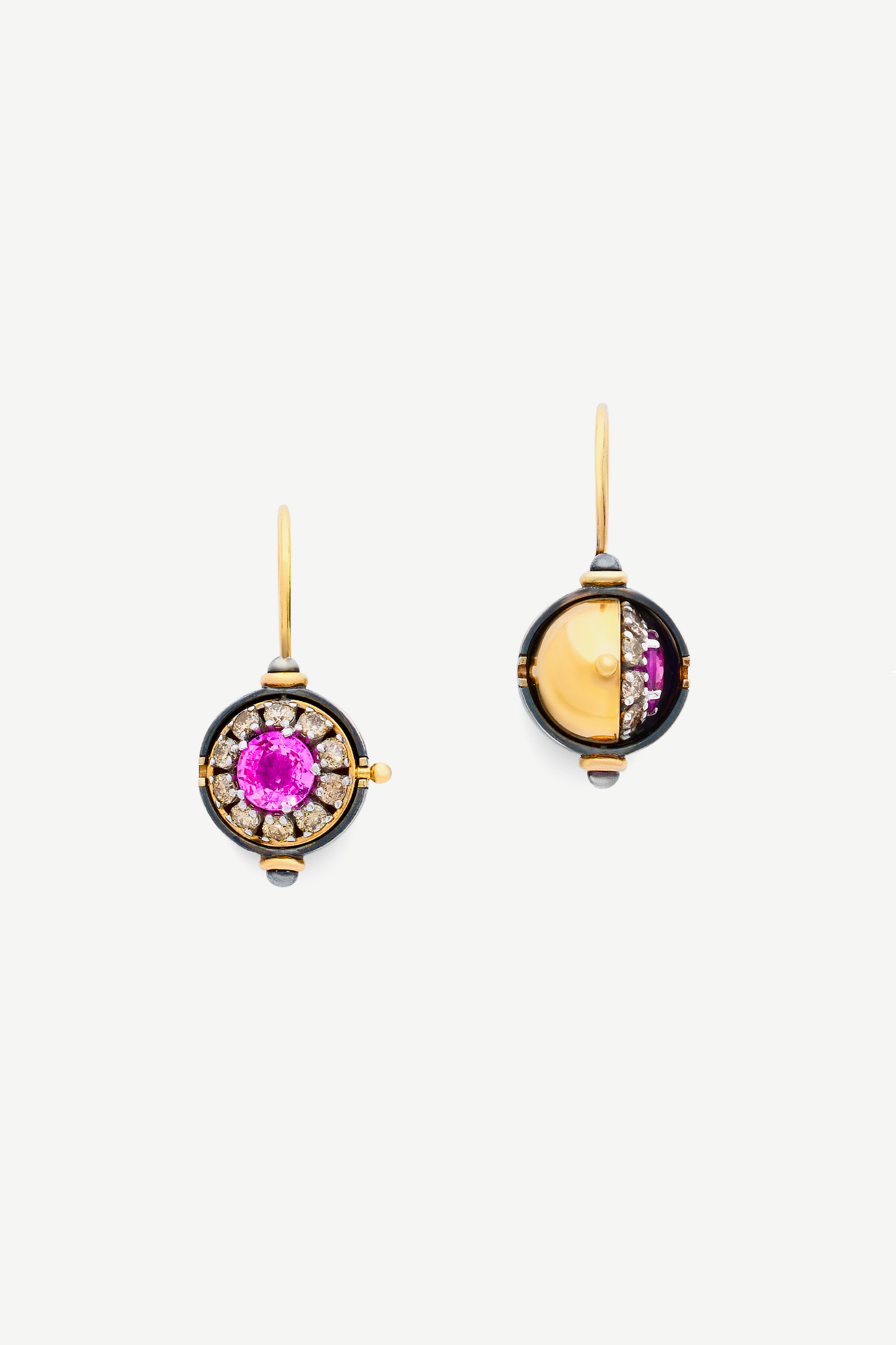 boucles d'oreilles pivotantes diamant saphir rose