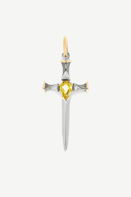 Elie Top Pendentif Epée Platine Saphir Jaune La Dame du Lac
