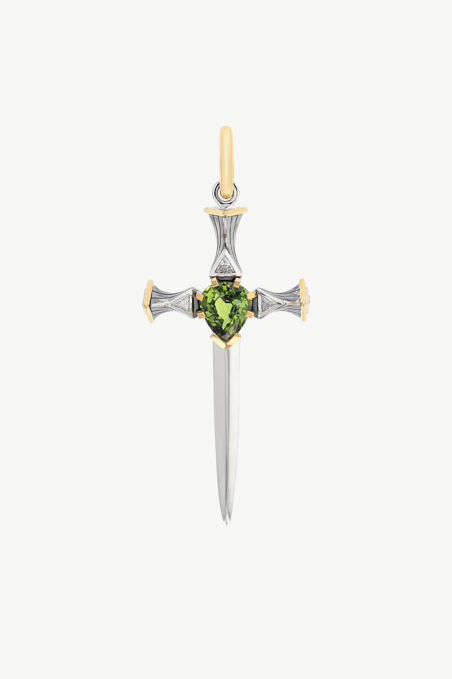 Pendentif Epée Platine Saphir Vert Elie Top La Dame du Lac