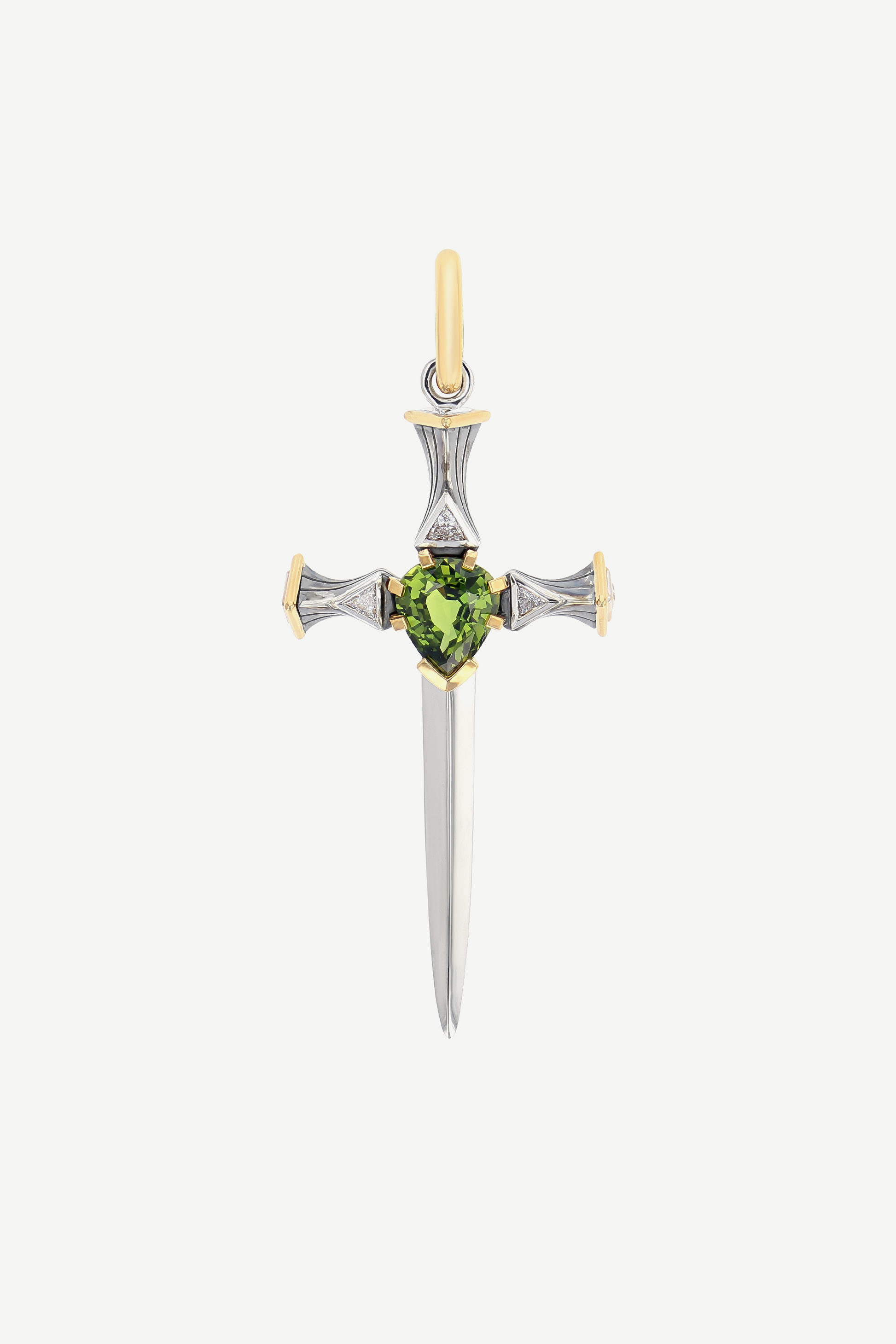 Pendentif Epée Platine Saphir Vert Elie Top La Dame du Lac
