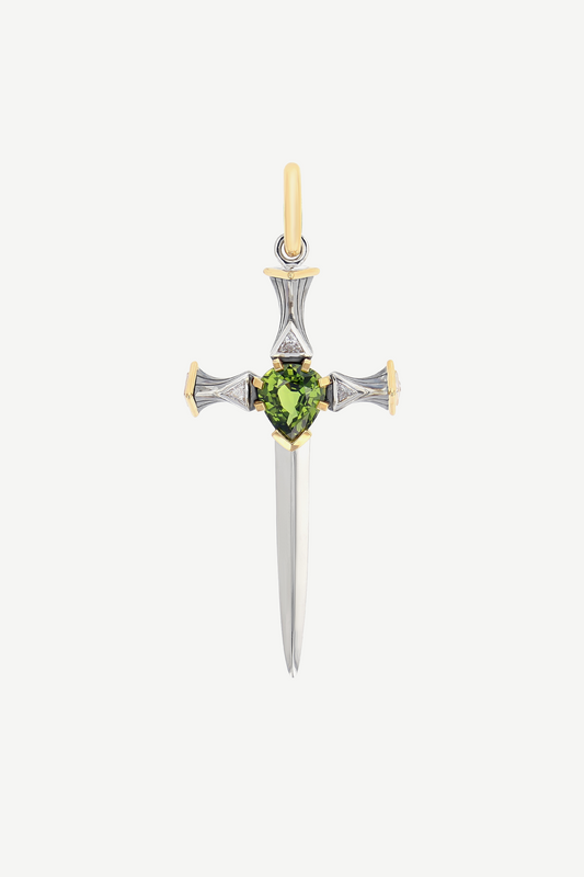 Pendentif Epée Platine Saphir Vert Elie Top La Dame du Lac