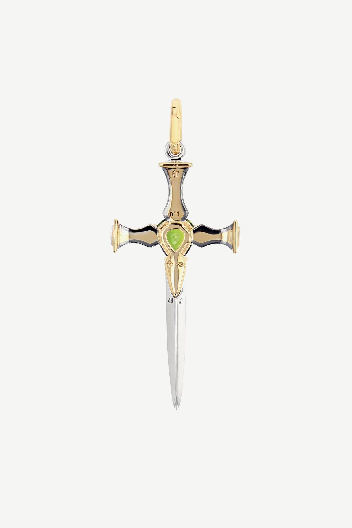 Pendentif Epée Platine Saphir Vert Elie Top La Dame du Lac