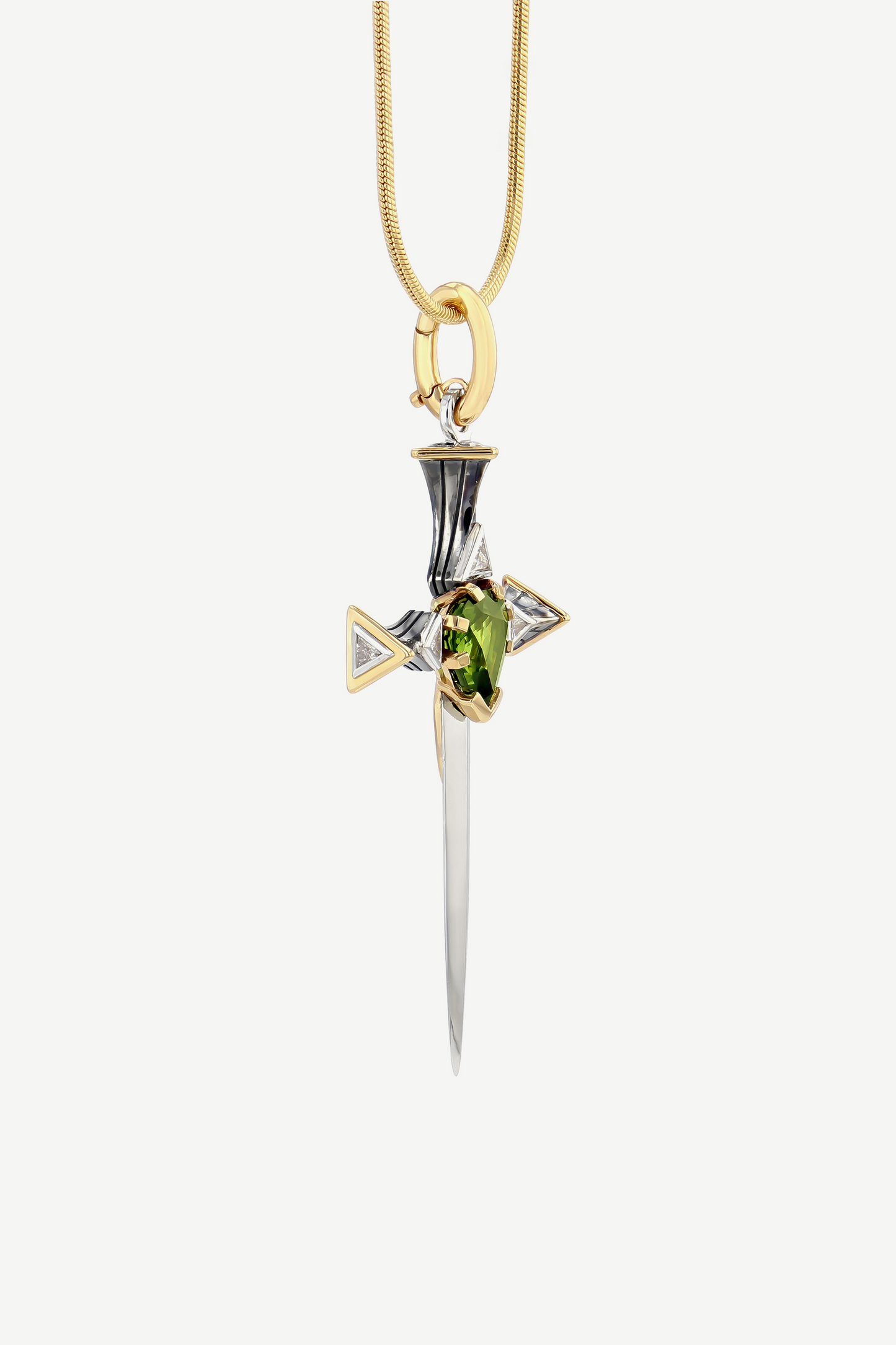 Pendentif Epée Platine Saphir Vert Elie Top La Dame du Lac
