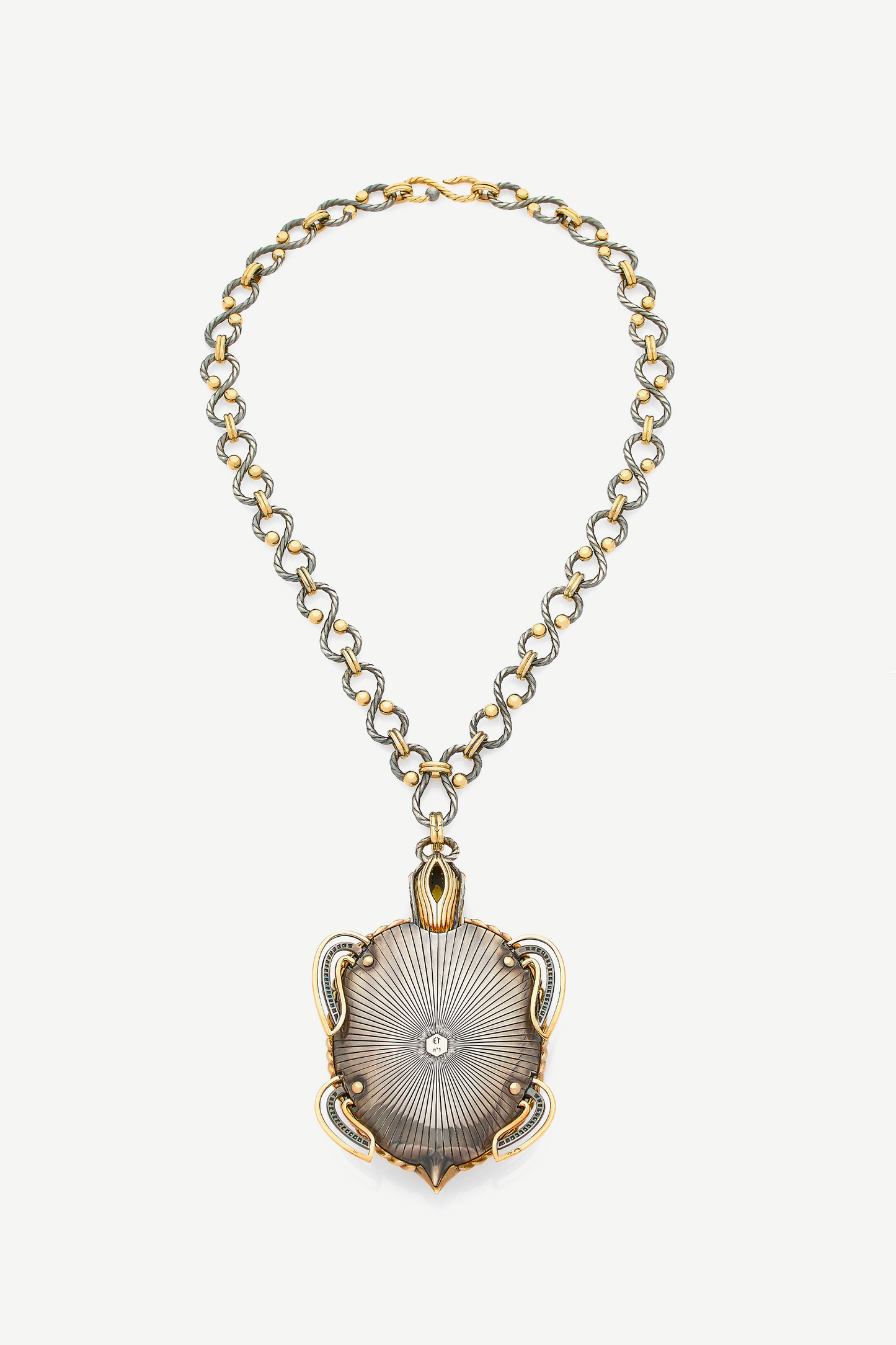 Beryl Sapphires and Diamonds Tortue Pendant