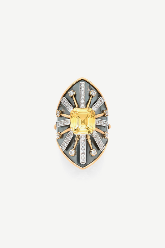 bague bouclier ecu saphir jaune